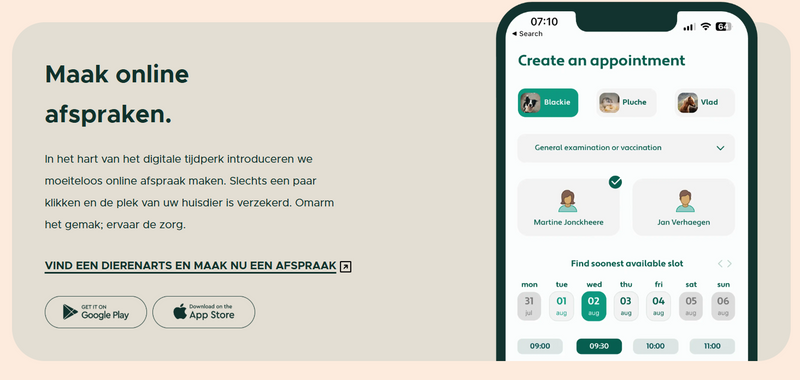 Screenshot van het AnimOH online afspraken-portaal
